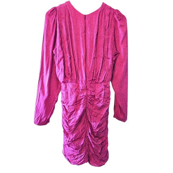 Zara Women's Ruched Satin Effect Print Wrap Dress Fuchsia Pink Size Small - Picture 7 of 15